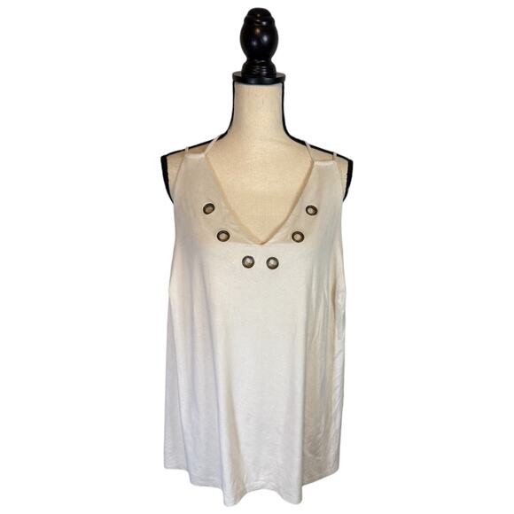 Cato Ivory Brushed Fabric Eyelet Detail Sleeveless Tank Top Womens Size 26/28W - Picture 2 of 7